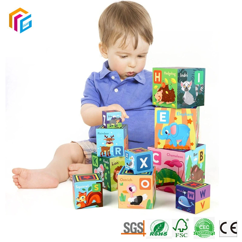 Custom Print Kids Child Educational Learning Nest and Stack Blocks Set Cardboard Stacking Cubes Box Toy