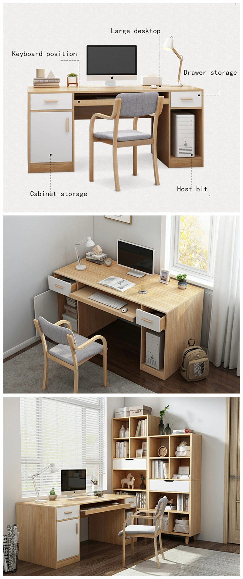 Modern Wooden Office Furniture Laptop Stand Computer Desk Kids Study Table with Drawer Cabinets