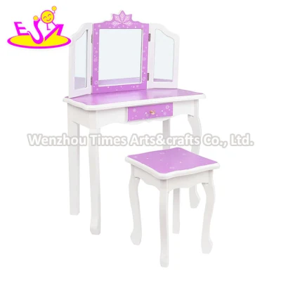 Coiffeuse en bois moderne pour enfants en gros avec miroir et tabouret W08h126b