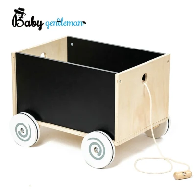 Boîte de rangement de chariot en bois d'organisateur de jouets d'enfants de haute qualité avec la corde de traction Z08350c