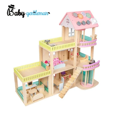 Nouvelle arrivée faire semblant de jouer luxe 3 étages maison de poupée en bois pour enfants Z06493A