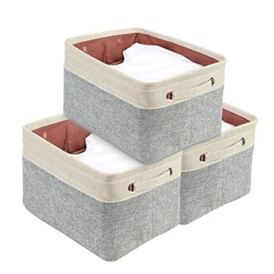 Paniers pliables en tissu de coton et lin Organisateur de bacs de rangement pour jouets pour enfants