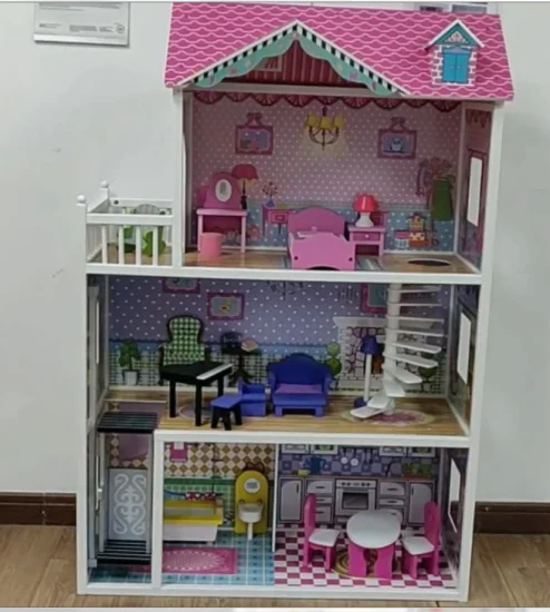 2022 nouvelle conception princesse villa de luxe filles maison de poupée en bois avec jardin W06A449